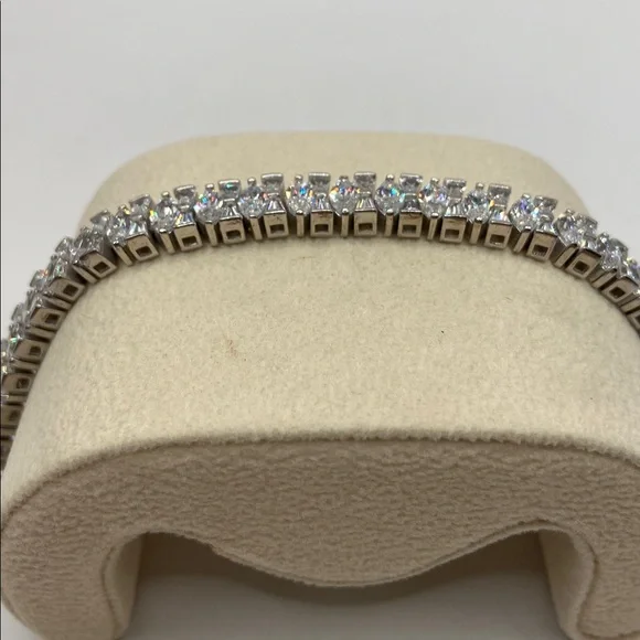 Victoria Wieck Sterling Silver 925 Simulated Diamond Marquise Baguette Bracelet - Picture 6 of 10